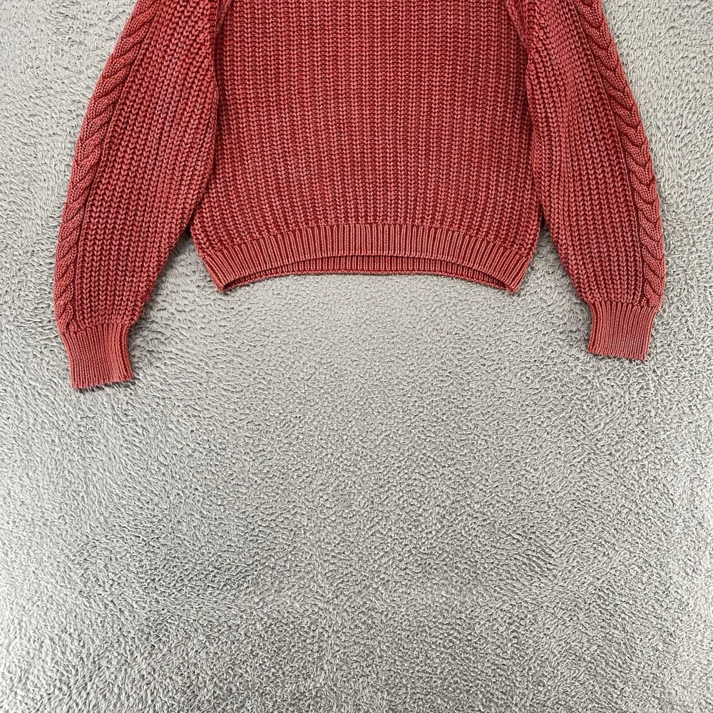 Free People‎ Frankie Sweater Womens Small Red Cable Knit Chunky Crew 100% Cotton